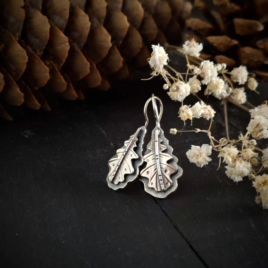 Sterling Silver Oak Leaf Earrings | Layered Nature Inspired Earrings