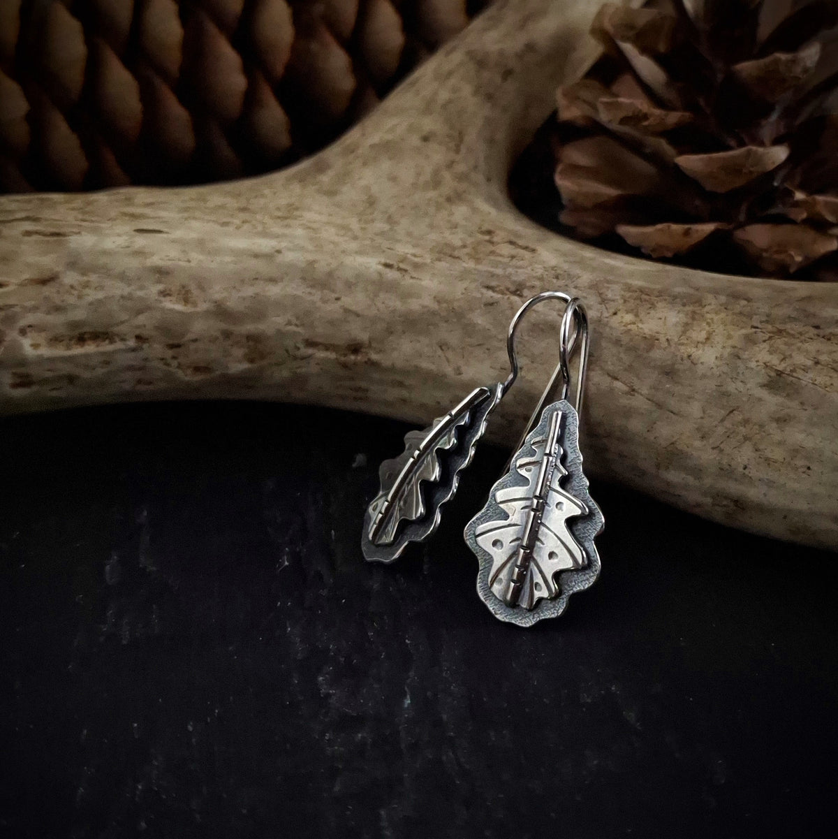 Sterling Silver Oak Leaf Earrings | Layered Nature Inspired Earrings