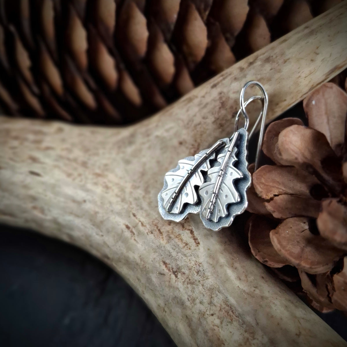 Sterling Silver Oak Leaf Earrings | Layered Nature Inspired Earrings
