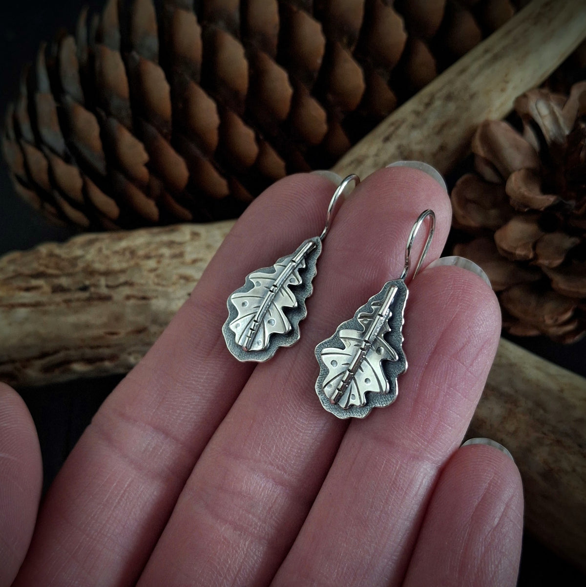 Sterling Silver Oak Leaf Earrings | Layered Nature Inspired Earrings