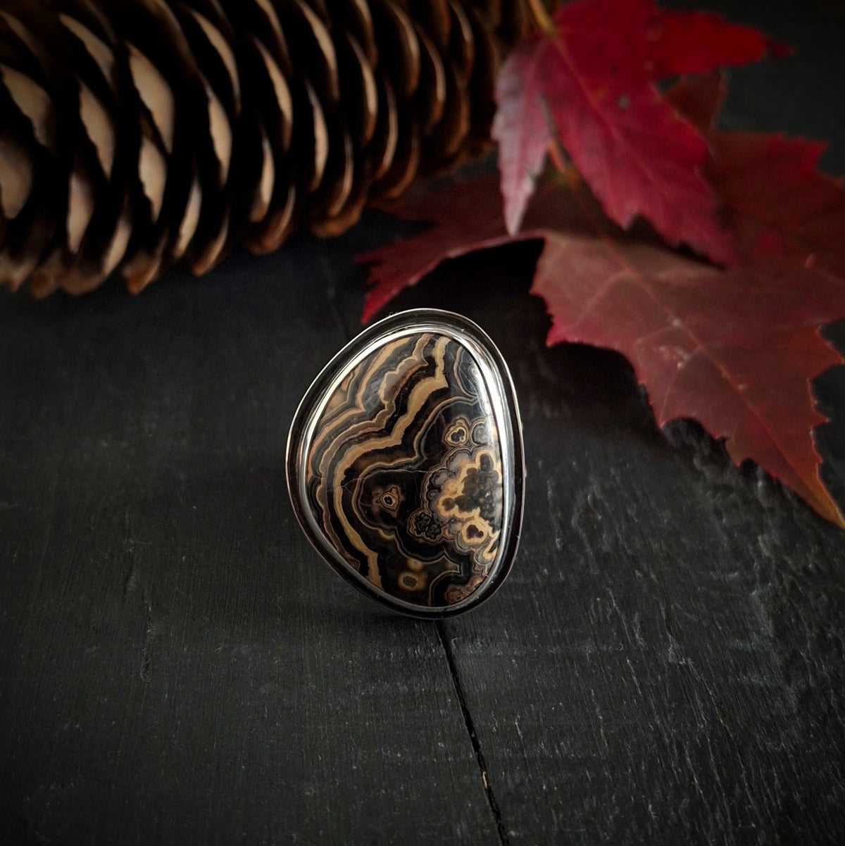 Flowering Tube Onyx Ring | Sterling Silver Statement Ring | Size 10 1/2