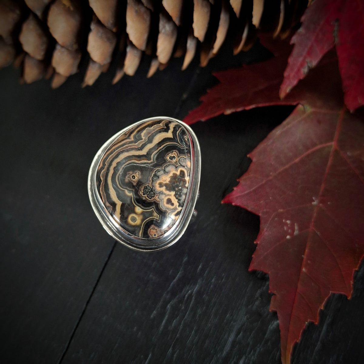 Flowering Tube Onyx Ring | Sterling Silver Statement Ring | Size 10 1/2