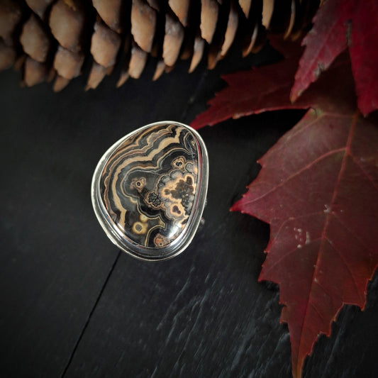 Flowering Tube Onyx Ring | Sterling Silver Statement Ring | Size 10 1/2