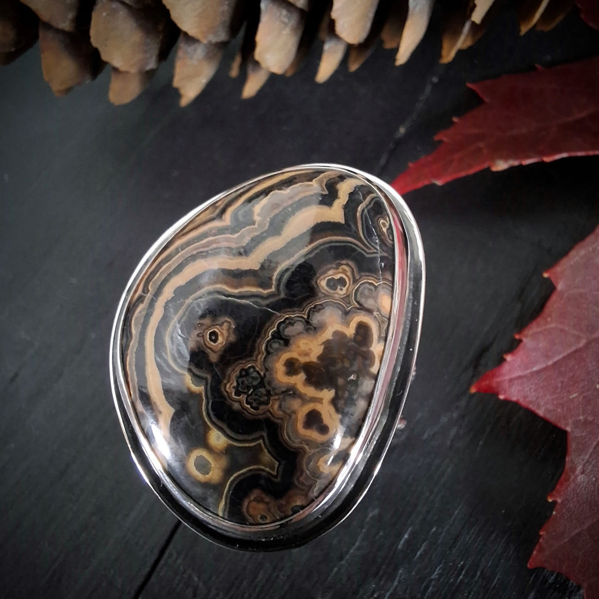 Flowering Tube Onyx Ring | Sterling Silver Statement Ring | Size 10 1/2
