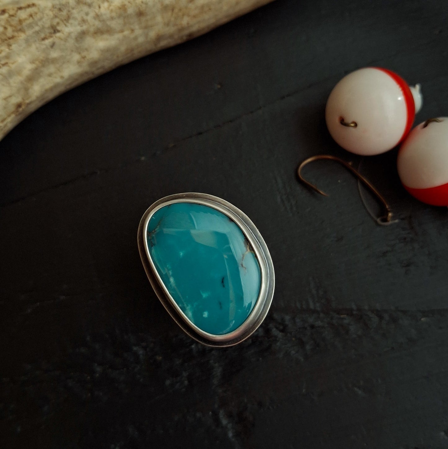 Tibetan Turquoise with Trout Ring - Size 8.5