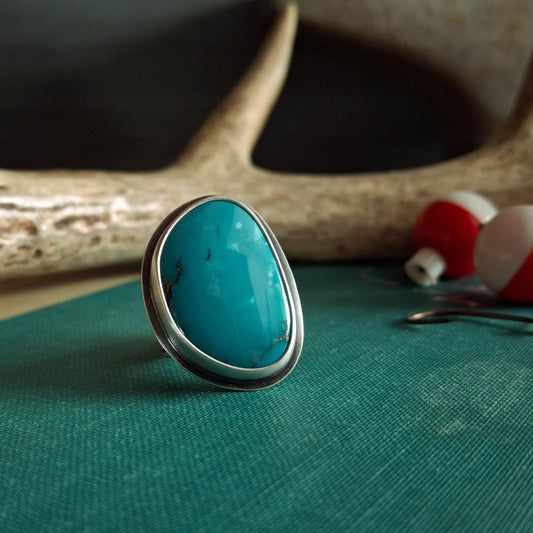 Tibetan Turquoise with Trout Ring - Size 8.5