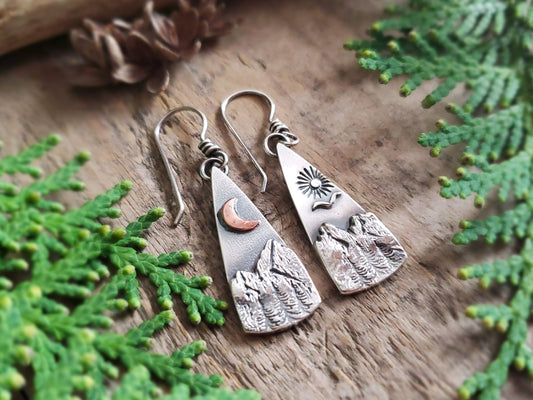 Night and Day Mountain Forest Earrings