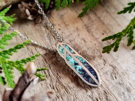 Sky Turquoise and Lapis Lazuli Inlay Feather Necklace