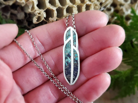 Sky Turquoise and Lapis Lazuli Inlay Feather Necklace
