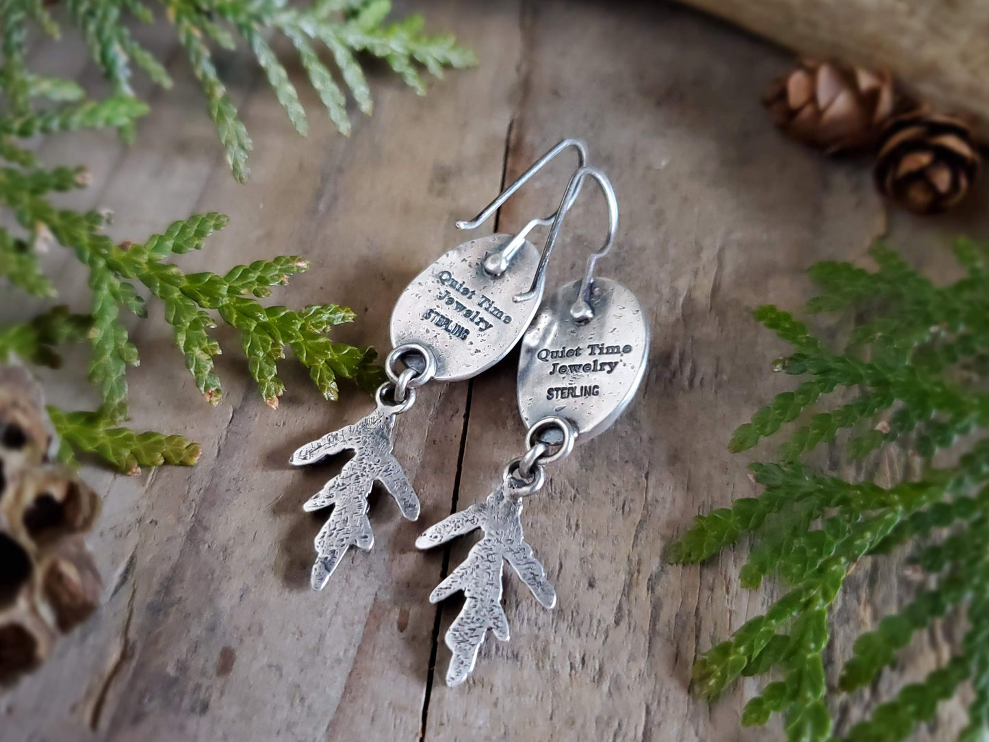 Dendritic Agate Earrings with Cedar Branch Dangles
