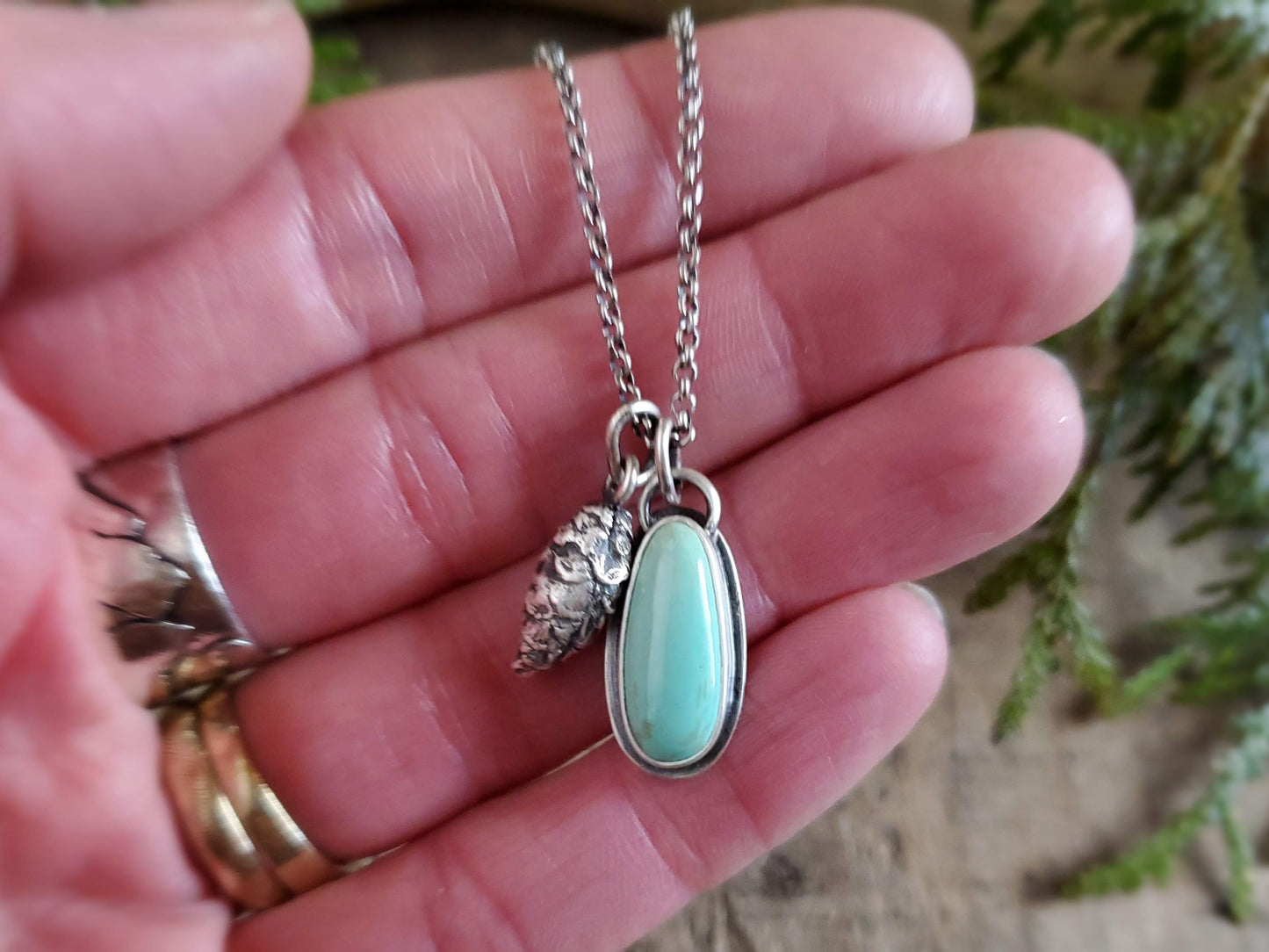 Royston Turquoise with Pinecone Charm Necklace