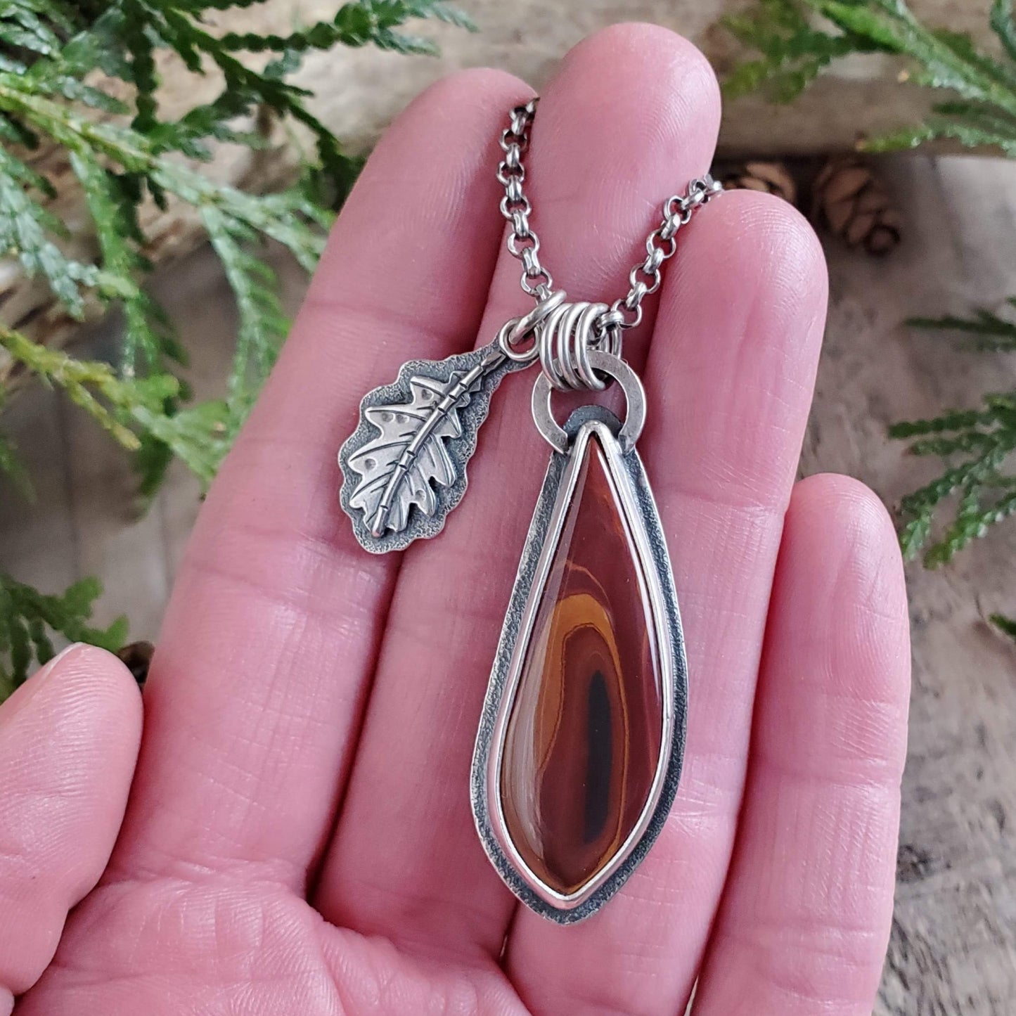 Wonderstone Jasper and Oak Leaf Charm Necklace