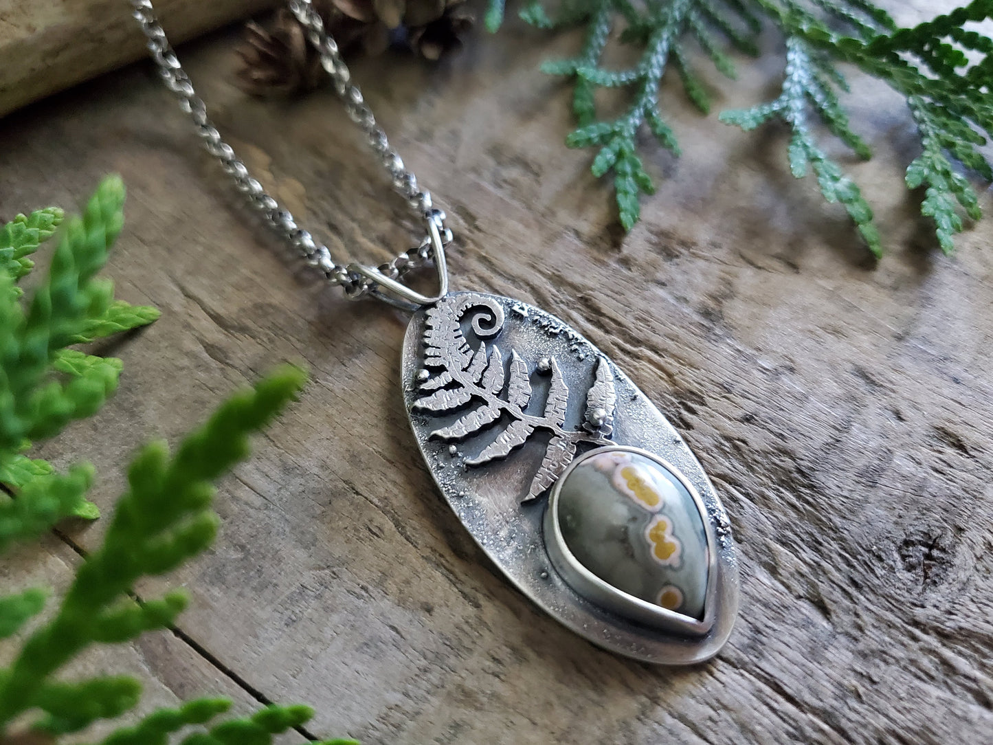 New Growth ~ Fern and Ocean Jasper Necklace